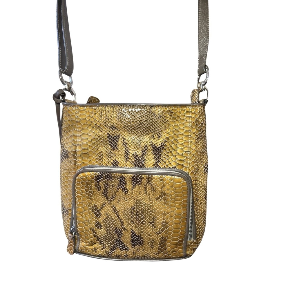 Brighton Yellow Snake Embossed Leather Bag Crossbody Purse Boho Artsy Summer